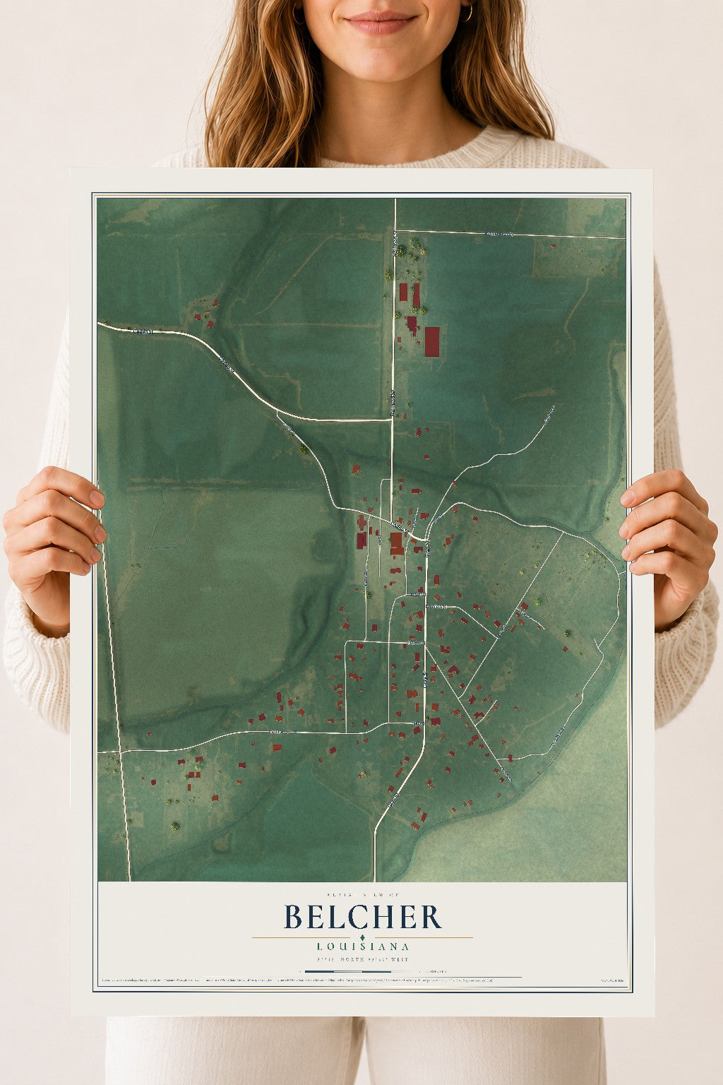 Map of Belcher, Louisiana, 18 x 24 inch unframed archival matte print