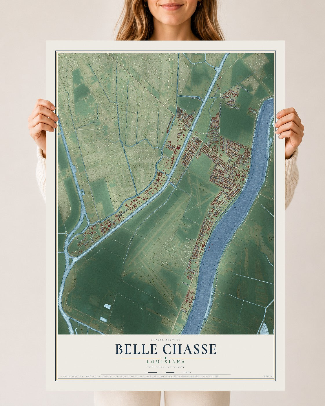 Map of Belle Chasse, Louisiana, 24 x 36 inch unframed archival matte print
