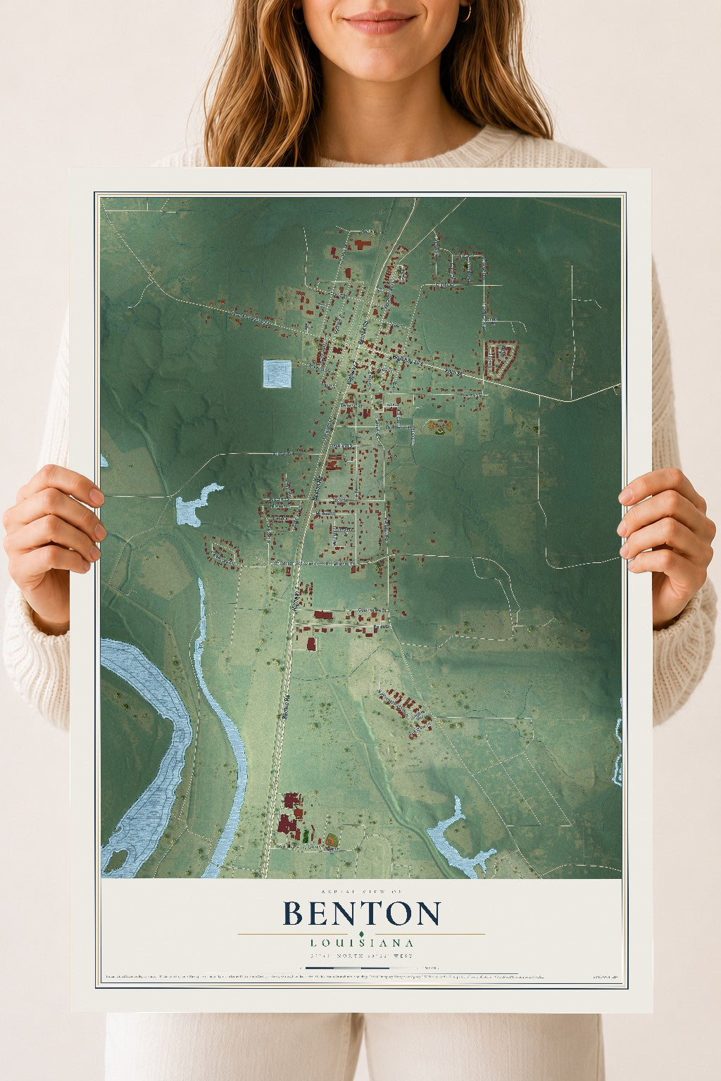 Map of Benton, Louisiana, 18 x 24 inch unframed archival matte print