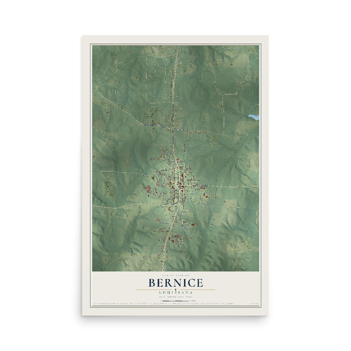 Map of Bernice, Louisiana, 12 x 18 inch unframed archival matte print