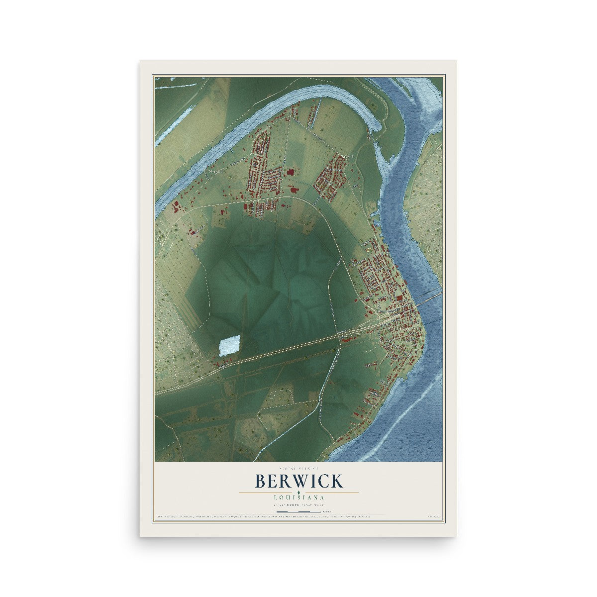 Map of Berwick, Louisiana, 12 x 18 inch unframed archival matte print