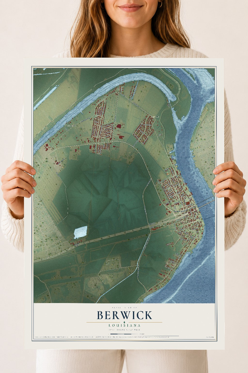 Map of Berwick, Louisiana, 18 x 24 inch unframed archival matte print