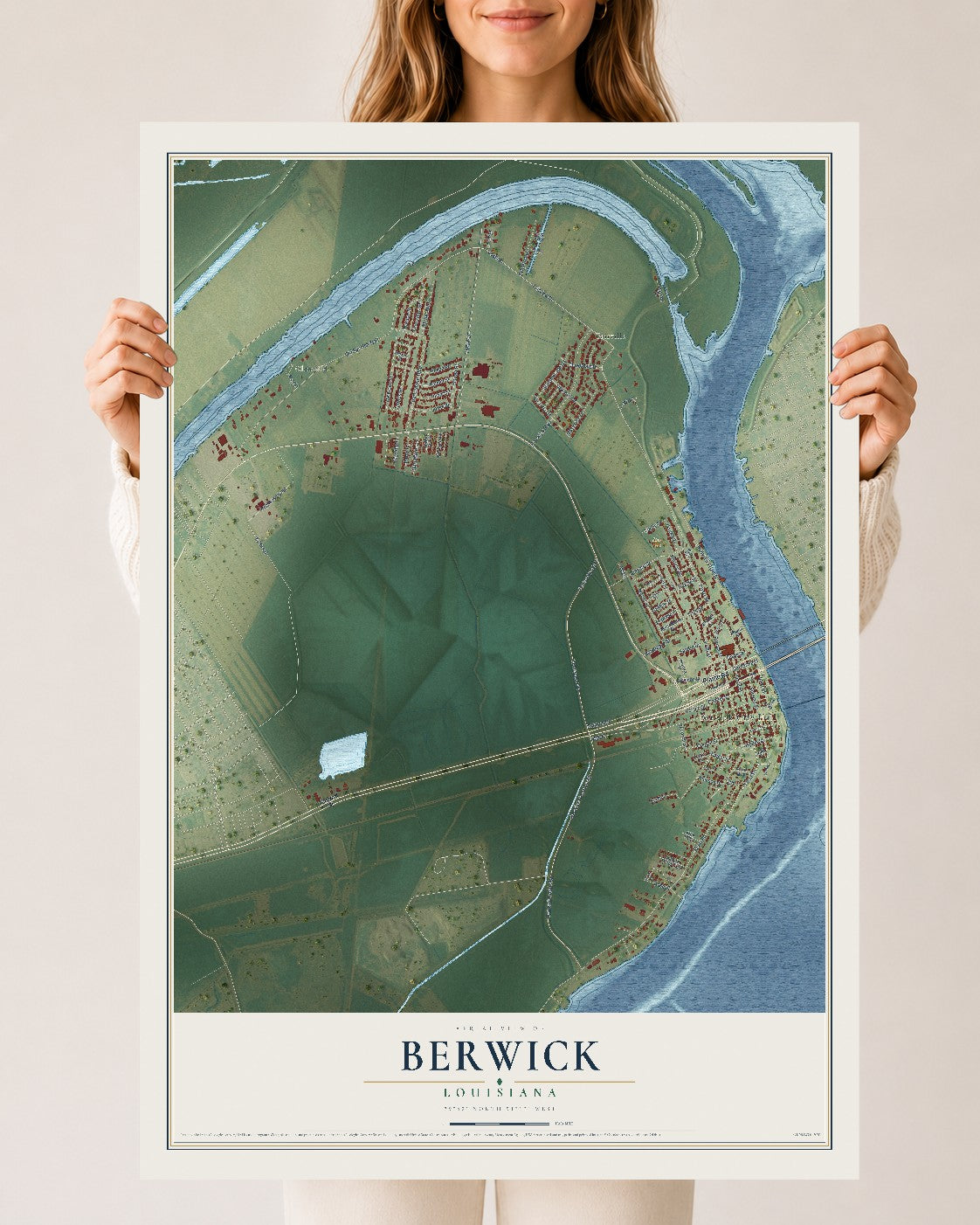 Map of Berwick, Louisiana, 24 x 36 inch unframed archival matte print