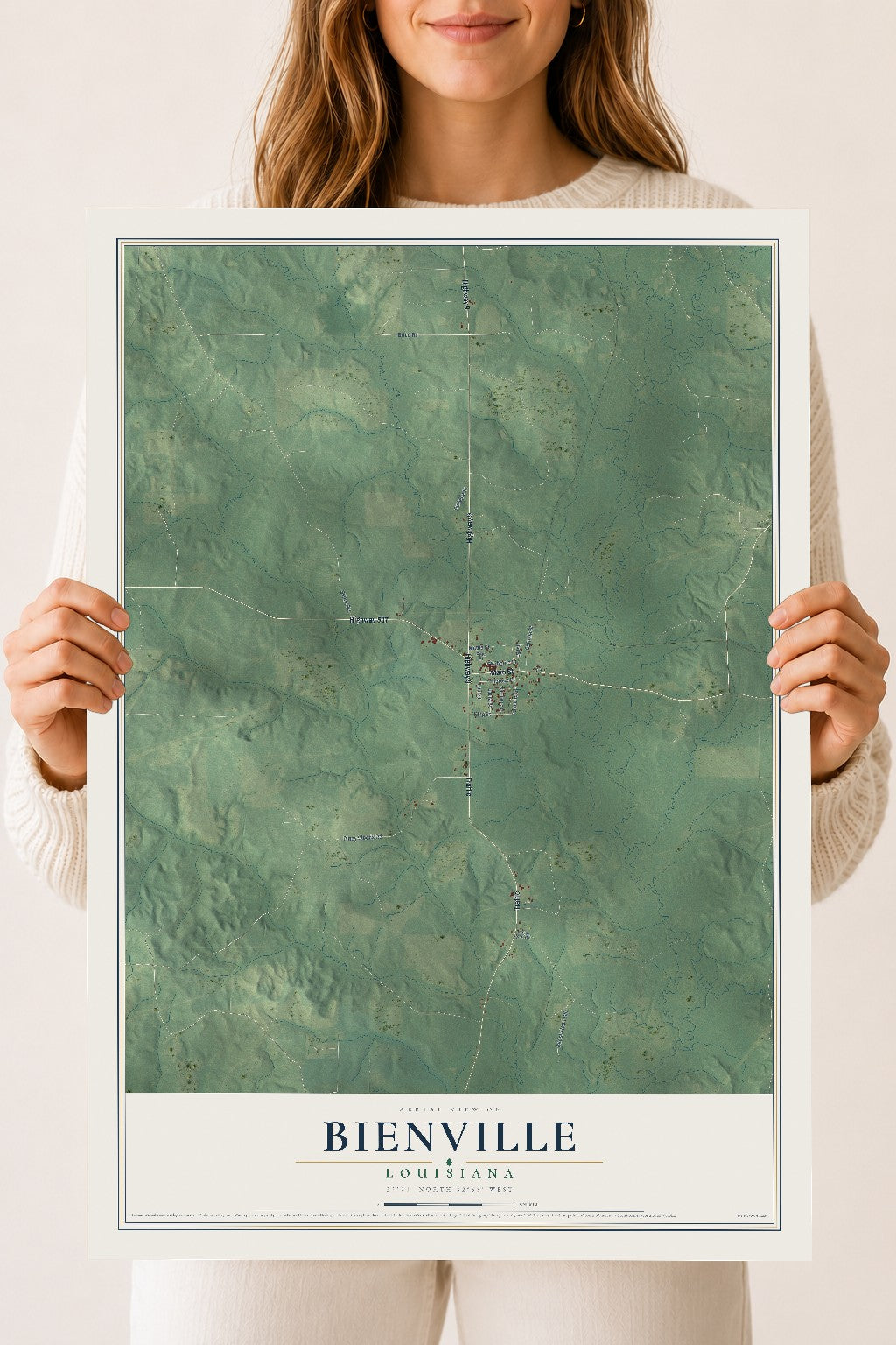 Map of Bienville, Louisiana, 18 x 24 inch unframed archival matte print