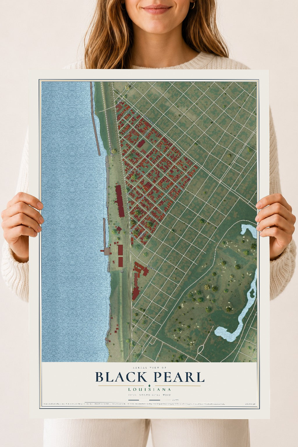 Map of Black Pearl, Louisiana, 18 x 24 inch unframed archival matte print