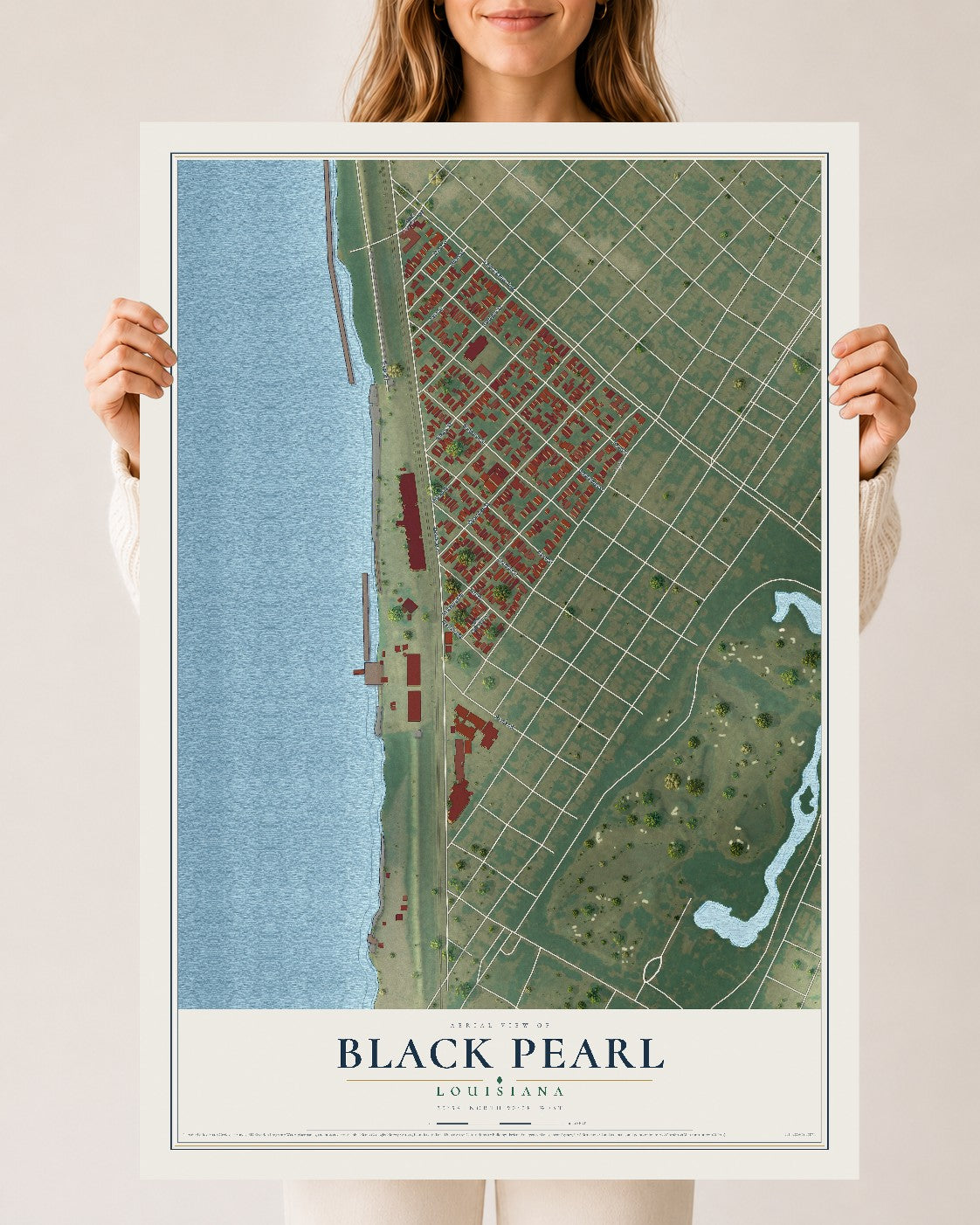 Map of Black Pearl, Louisiana, 24 x 36 inch unframed archival matte print