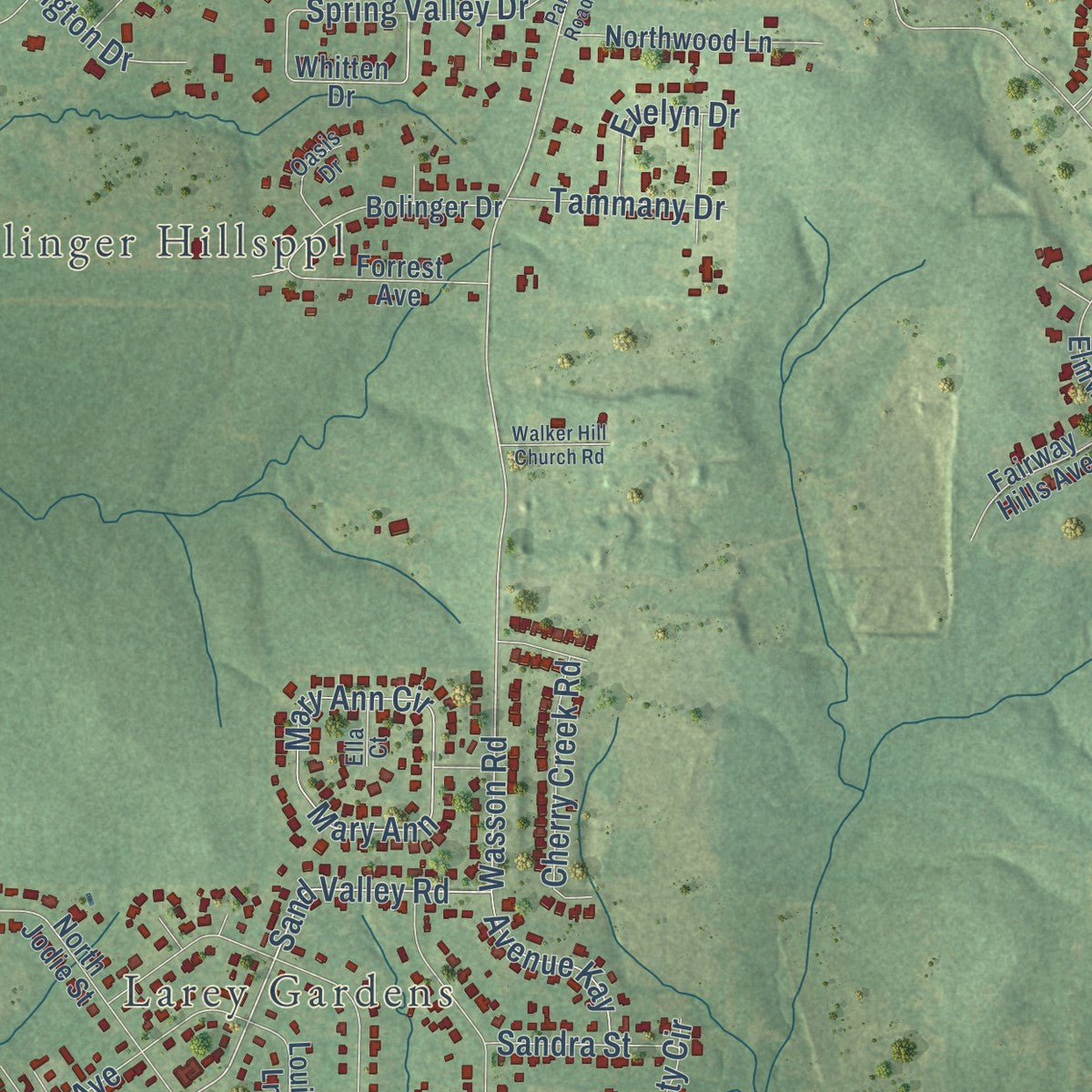 Close-up of the map of Blanchard, Louisiana print showing street and building detail