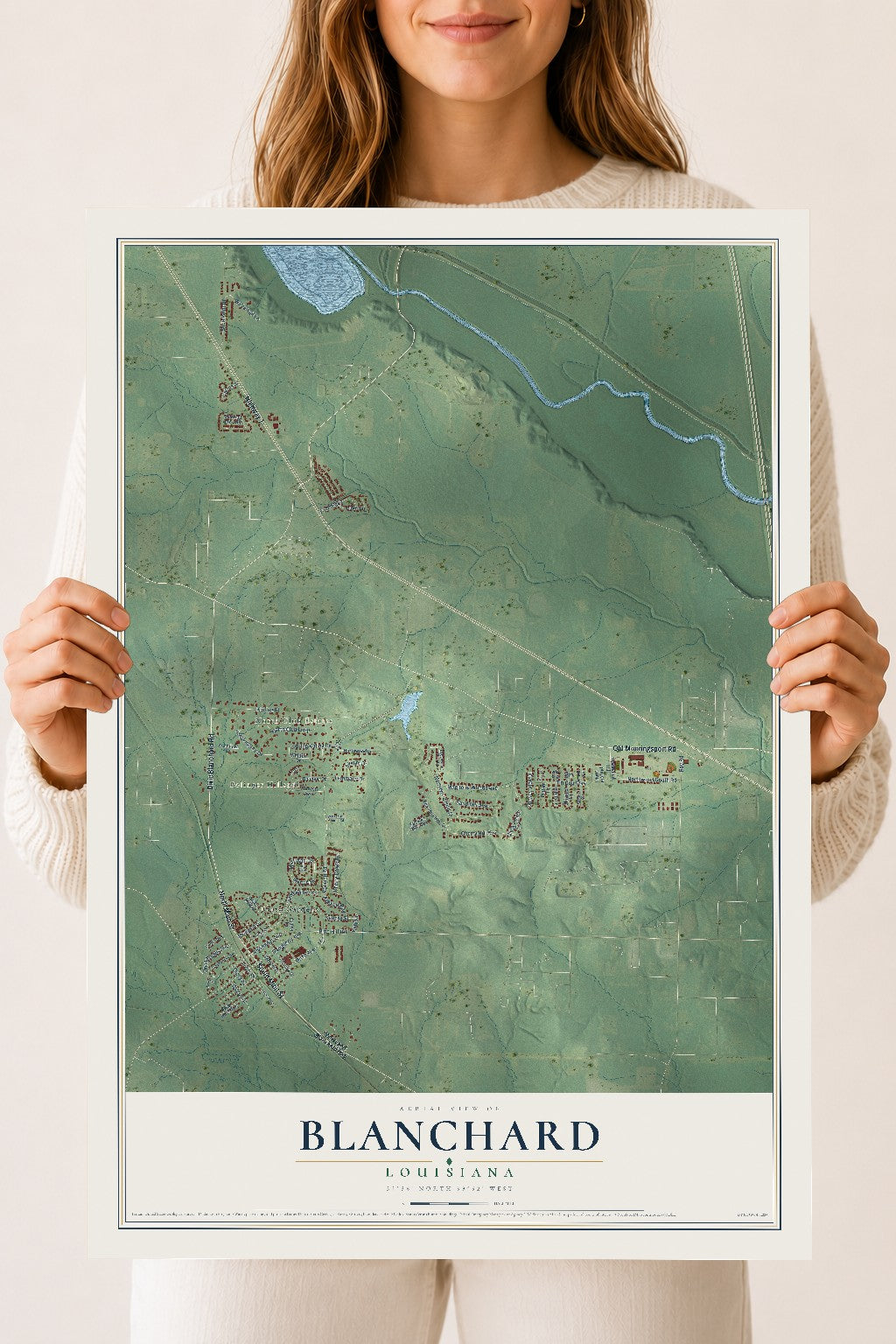 Map of Blanchard, Louisiana, 18 x 24 inch unframed archival matte print