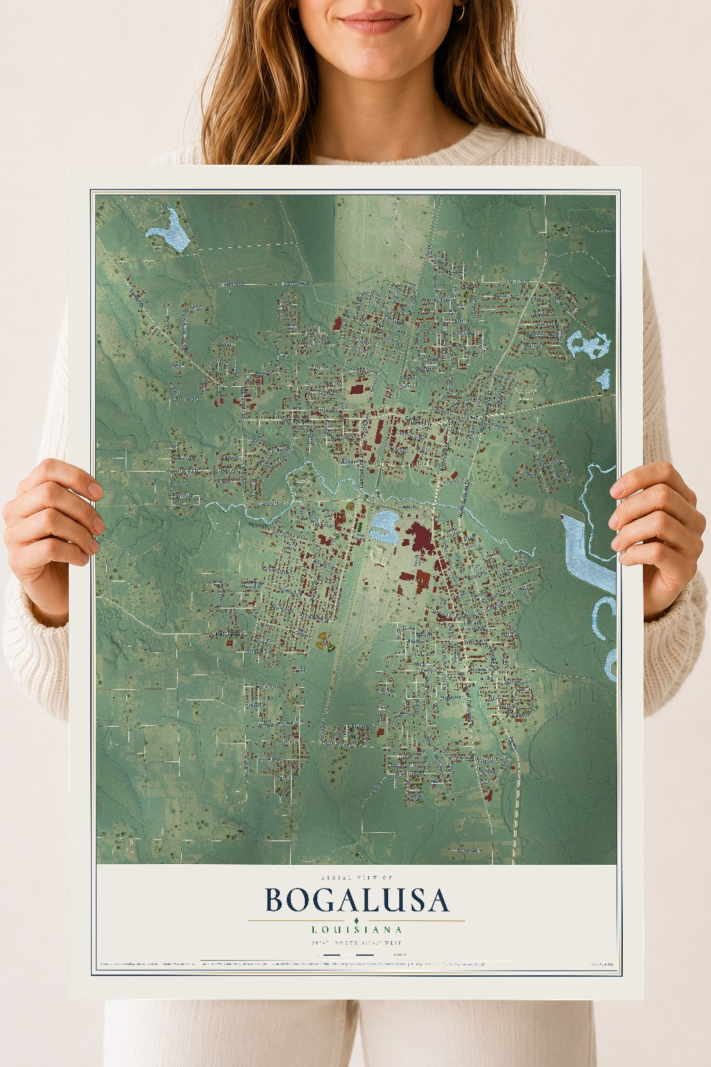 Map of Bogalusa, Louisiana, 18 x 24 inch unframed archival matte print