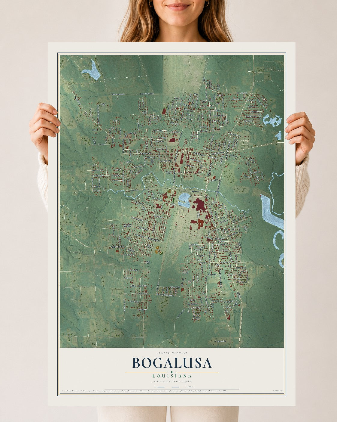 Map of Bogalusa, Louisiana, 24 x 36 inch unframed archival matte print