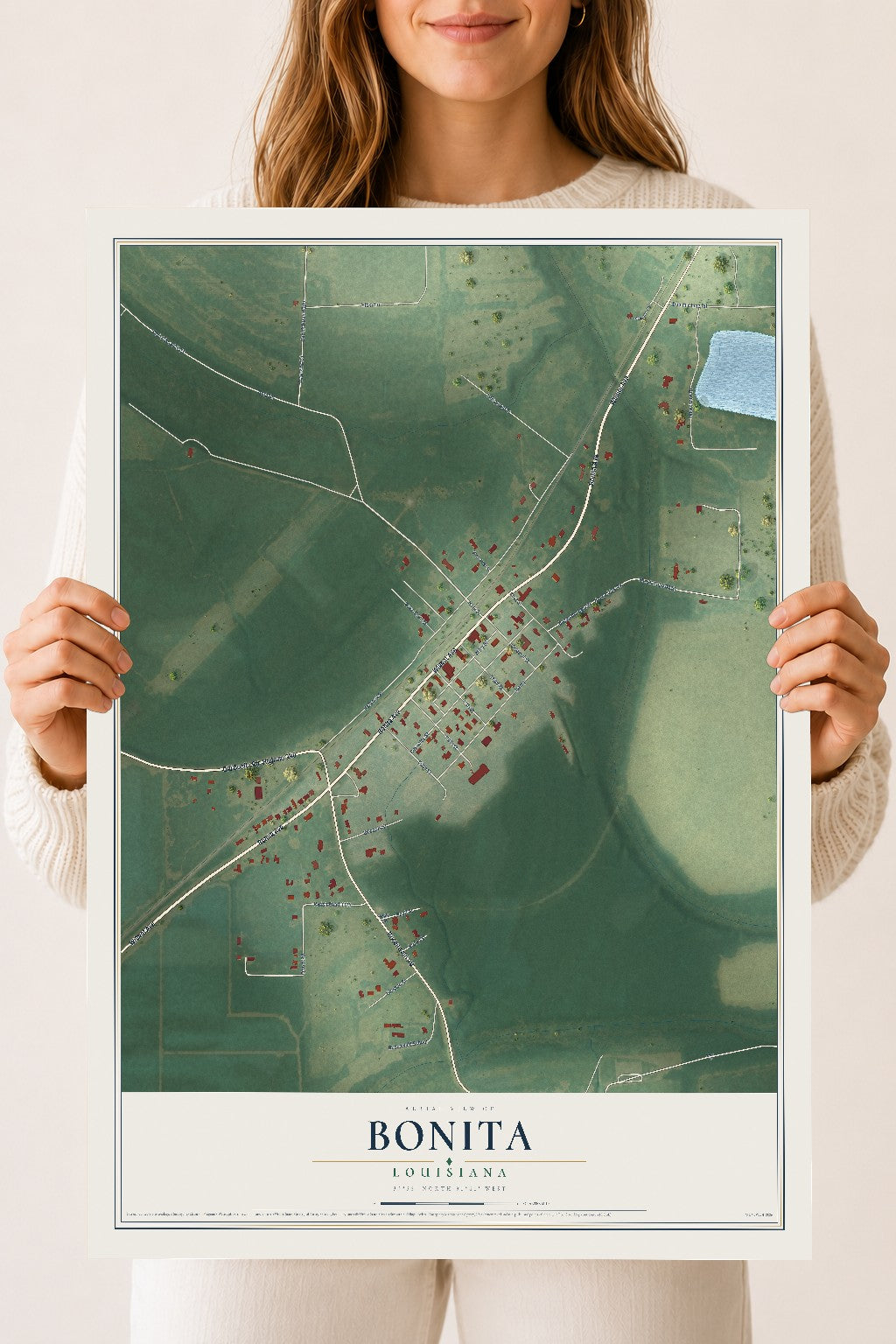 Map of Bonita, Louisiana, 18 x 24 inch unframed archival matte print