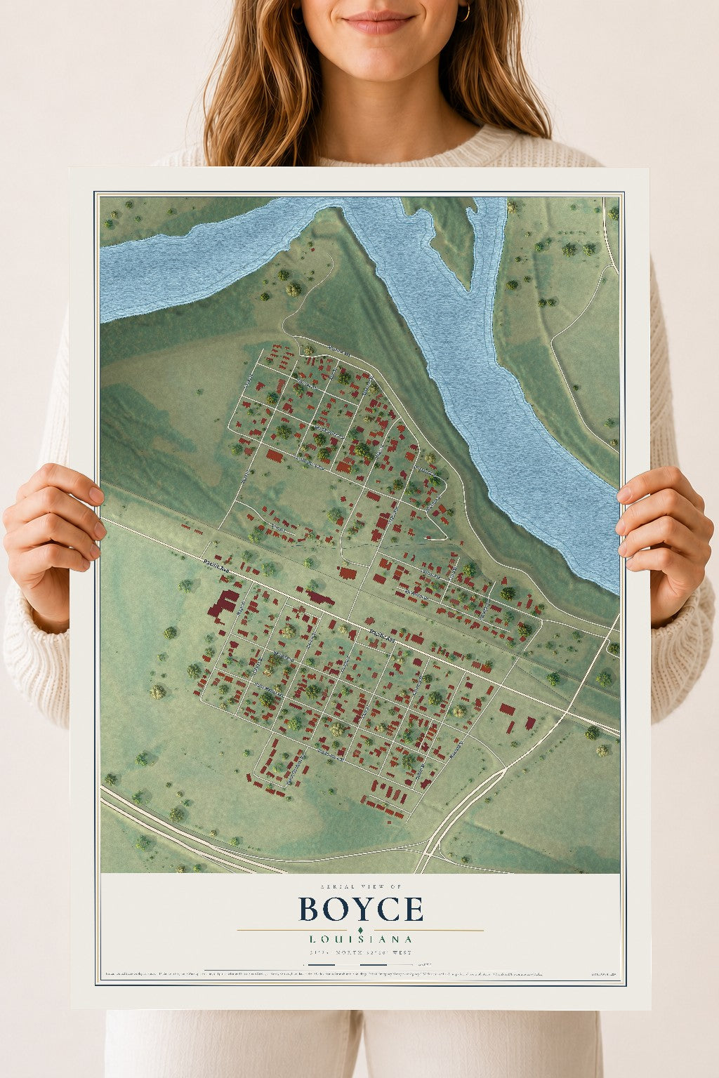 Map of Boyce, Louisiana, 18 x 24 inch unframed archival matte print