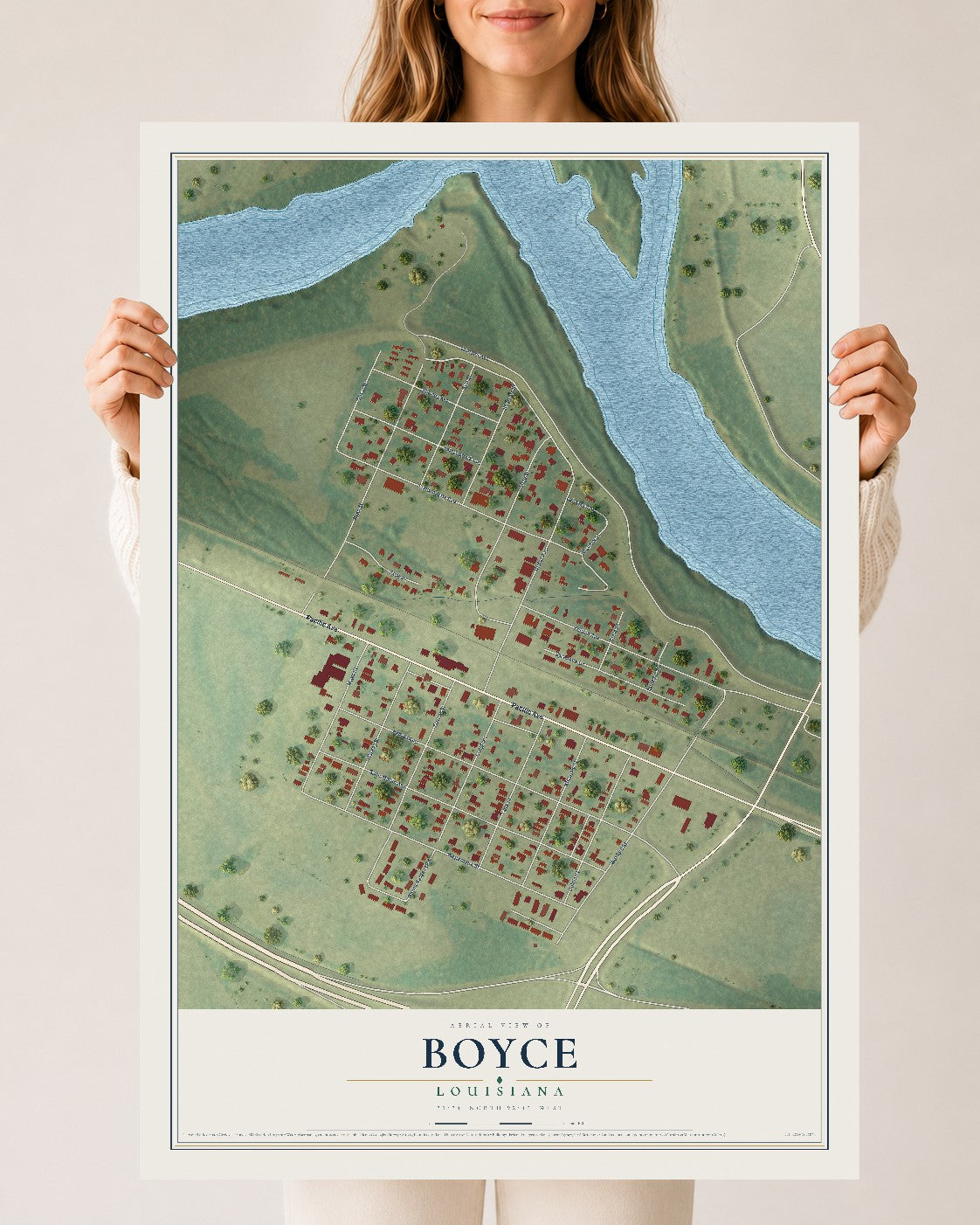 Map of Boyce, Louisiana, 24 x 36 inch unframed archival matte print