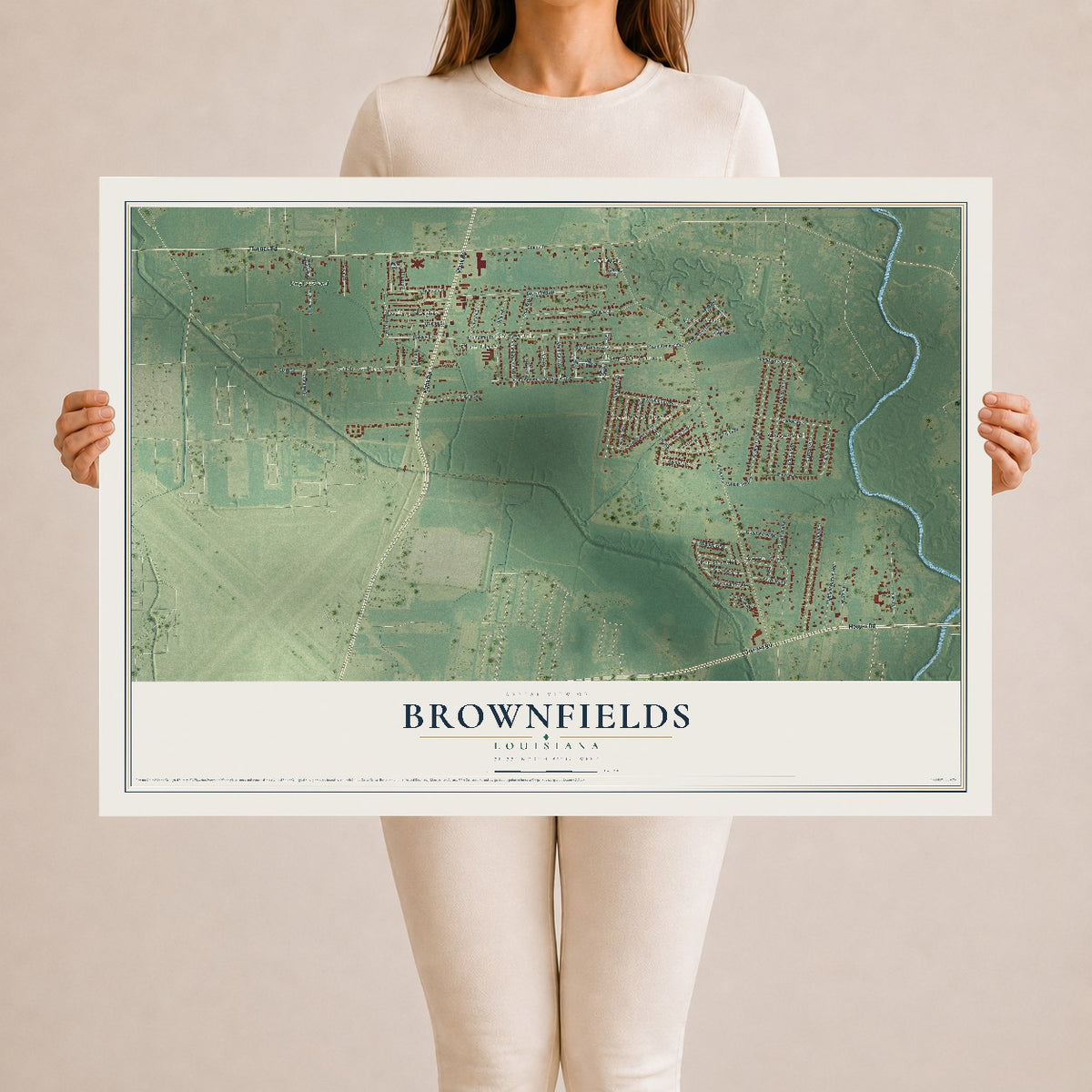 Map of Brownfields, Louisiana, 24 x 36 inch unframed archival matte print