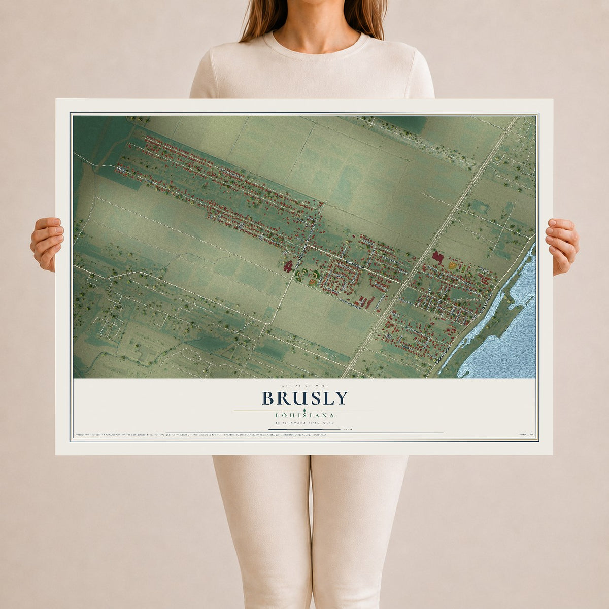 Map of Brusly, Louisiana, 24 x 36 inch unframed archival matte print