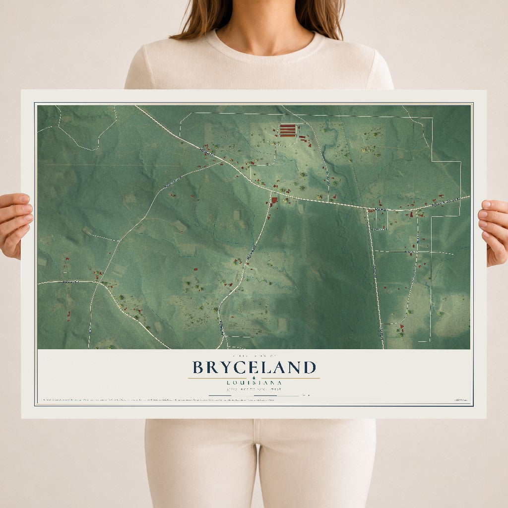 Map of Bryceland, Louisiana, 18 x 24 inch unframed archival matte print