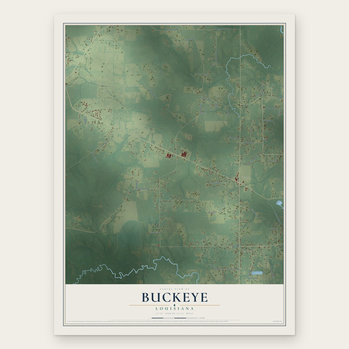 Buckeye, Louisiana map print, the full design