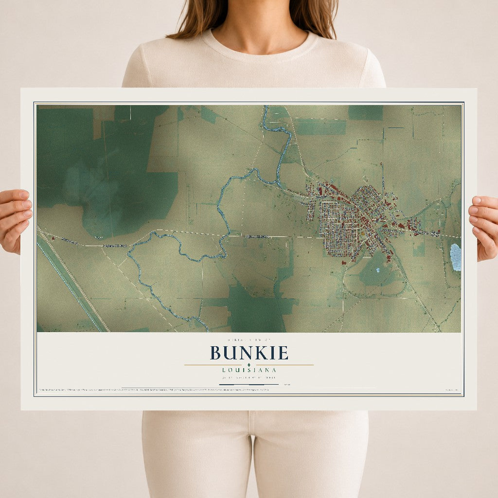 Map of Bunkie, Louisiana, 18 x 24 inch unframed archival matte print