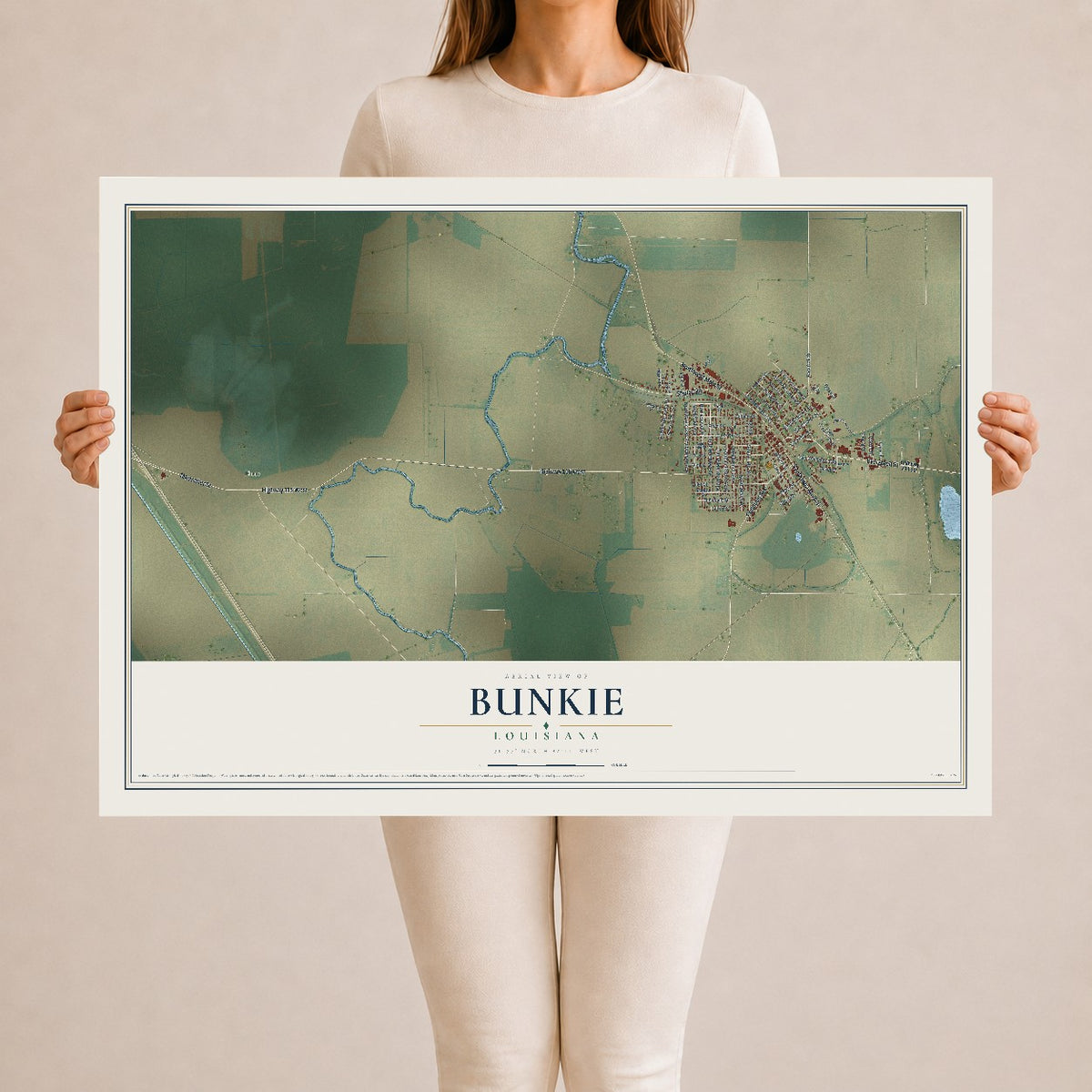 Map of Bunkie, Louisiana, 24 x 36 inch unframed archival matte print
