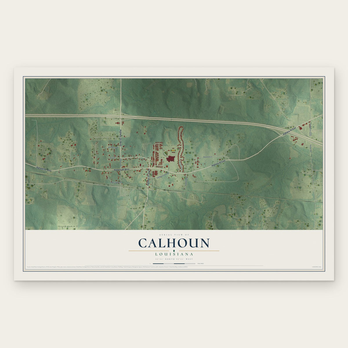 Calhoun, Louisiana map print, the full design