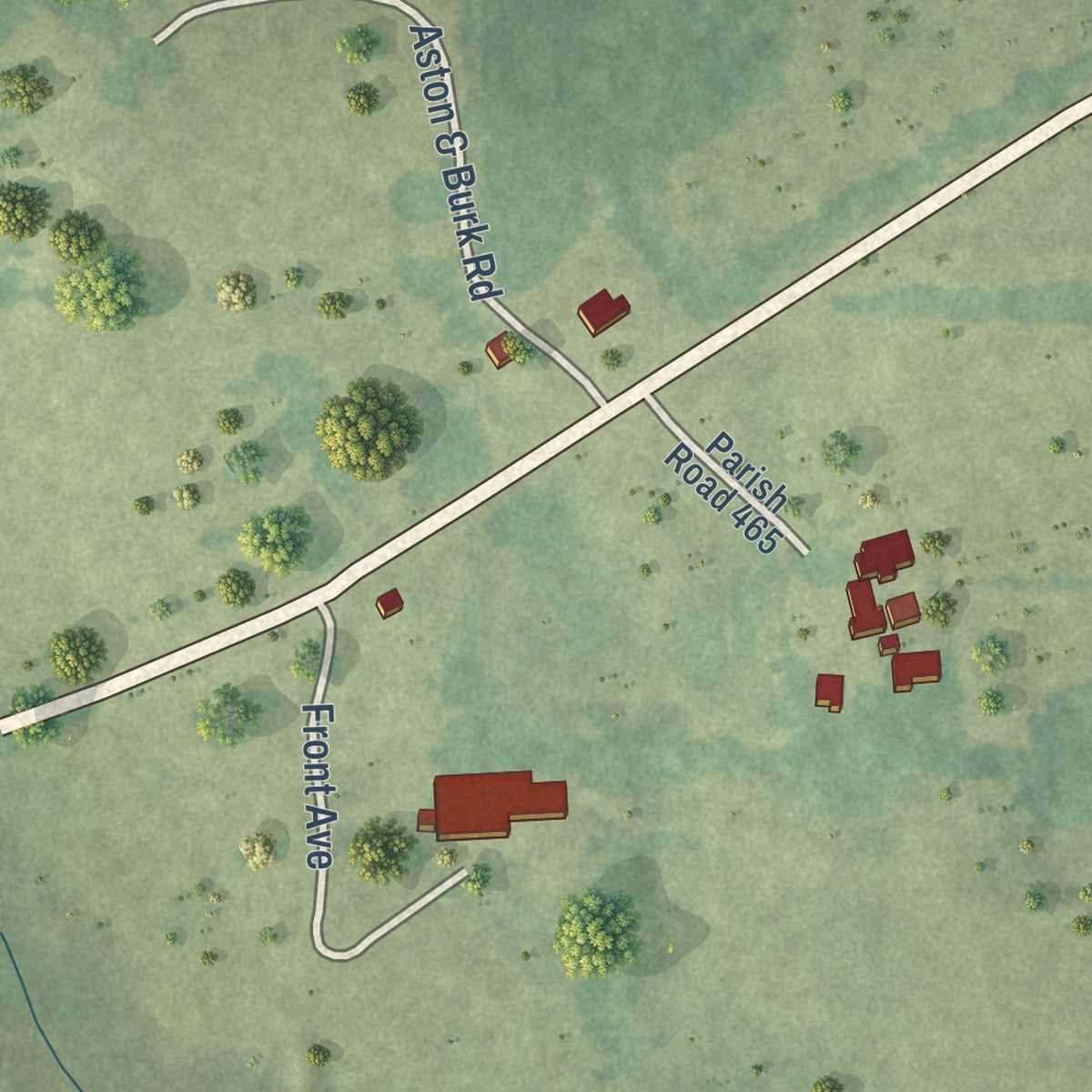Second close-up of the map of Calvin, Louisiana print showing more streets and buildings