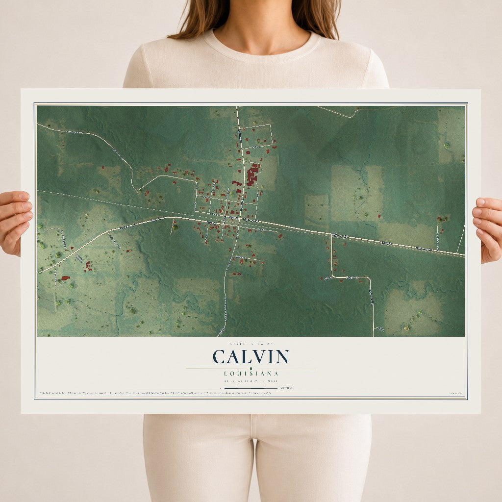 Map of Calvin, Louisiana, 18 x 24 inch unframed archival matte print