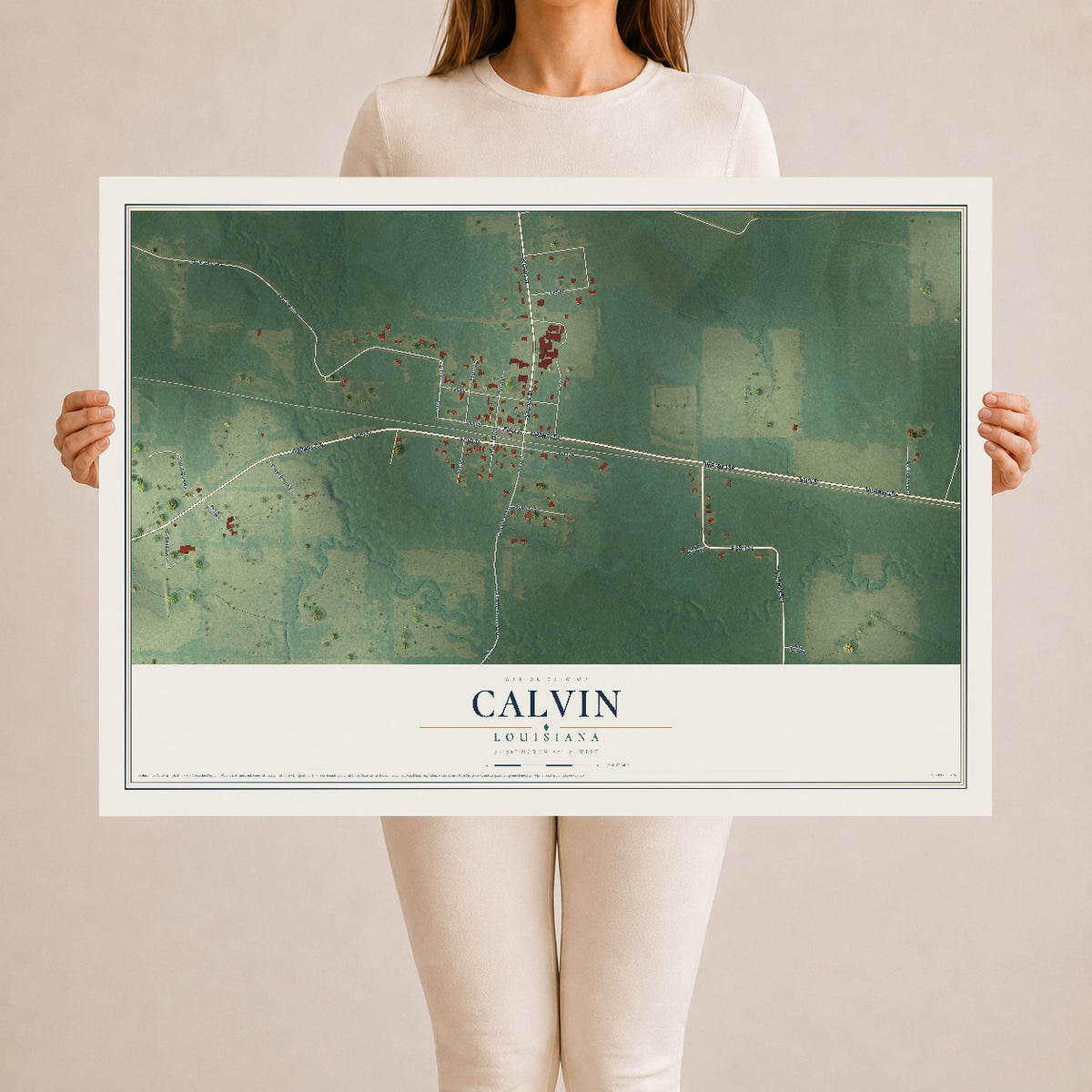 Map of Calvin, Louisiana, 24 x 36 inch unframed archival matte print