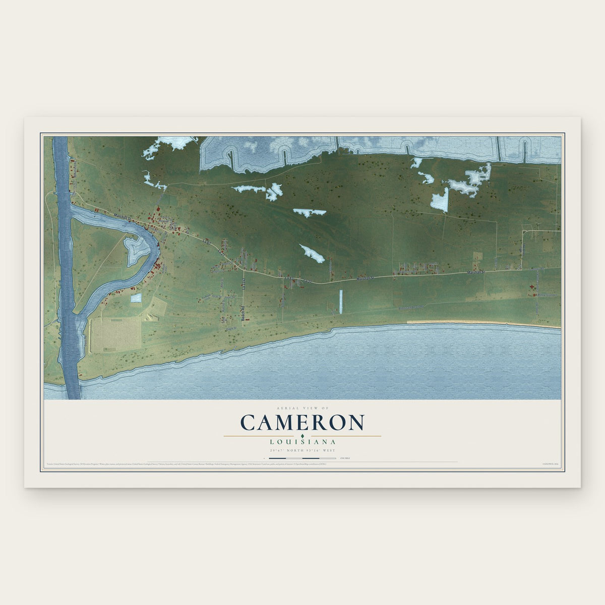Cameron, Louisiana map print, the full design