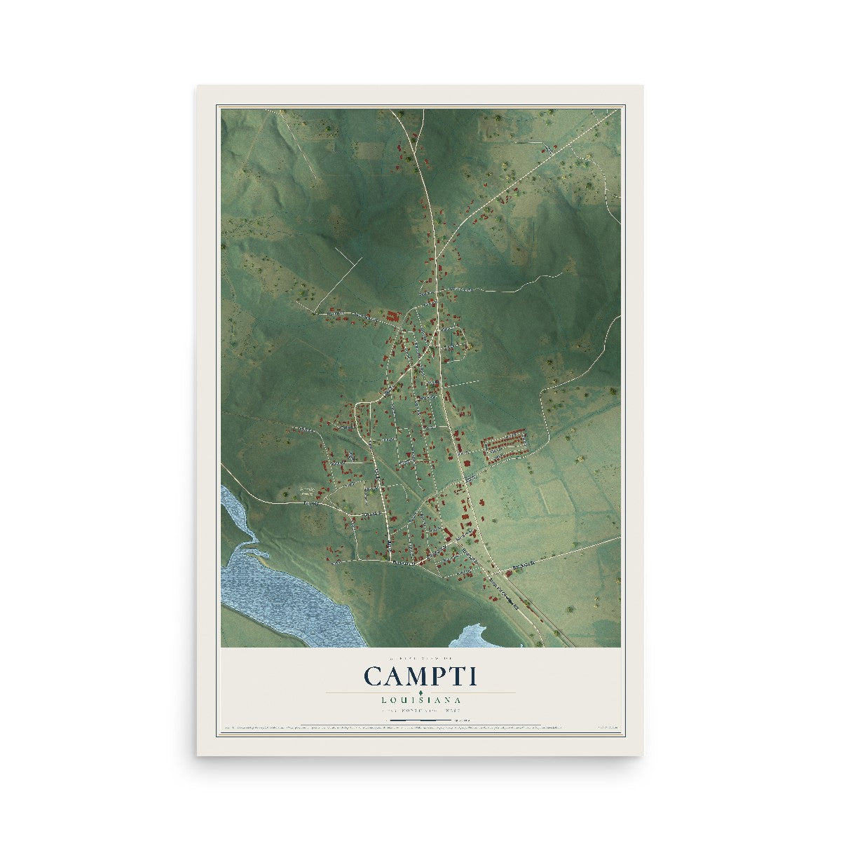 Map of Campti, Louisiana, 12 x 18 inch unframed archival matte print