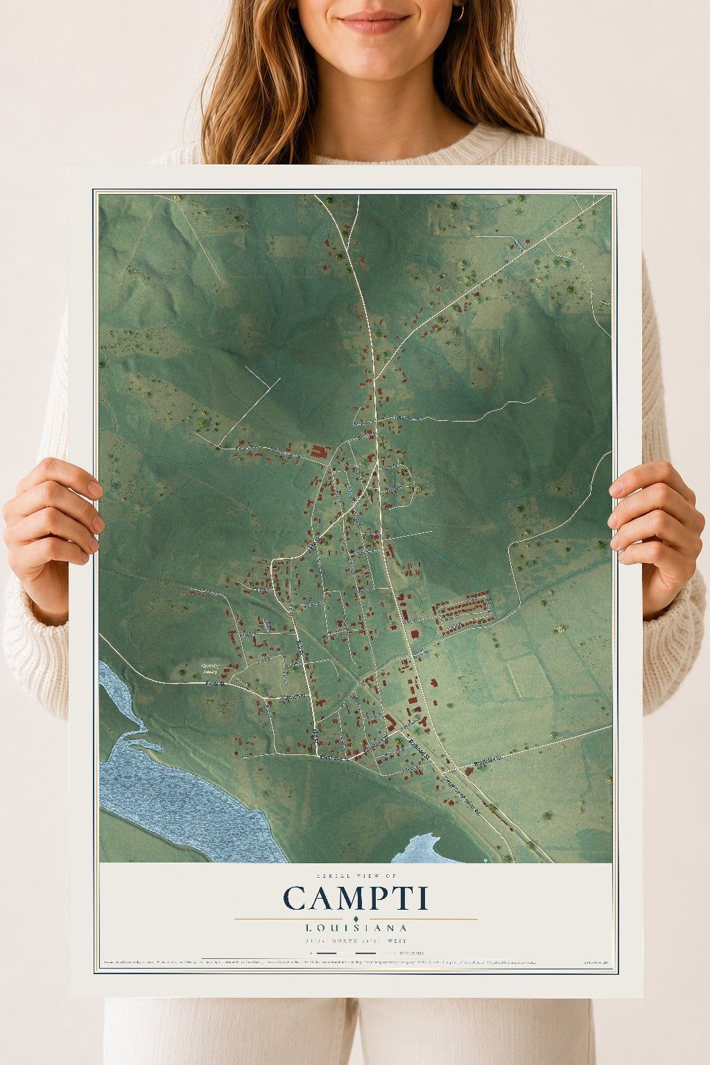 Map of Campti, Louisiana, 18 x 24 inch unframed archival matte print