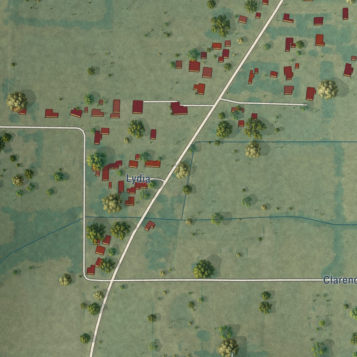 Second close-up of the map of Cankton, Louisiana print showing more streets and buildings