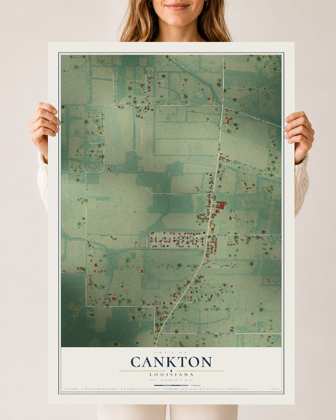 Map of Cankton, Louisiana, 24 x 36 inch unframed archival matte print