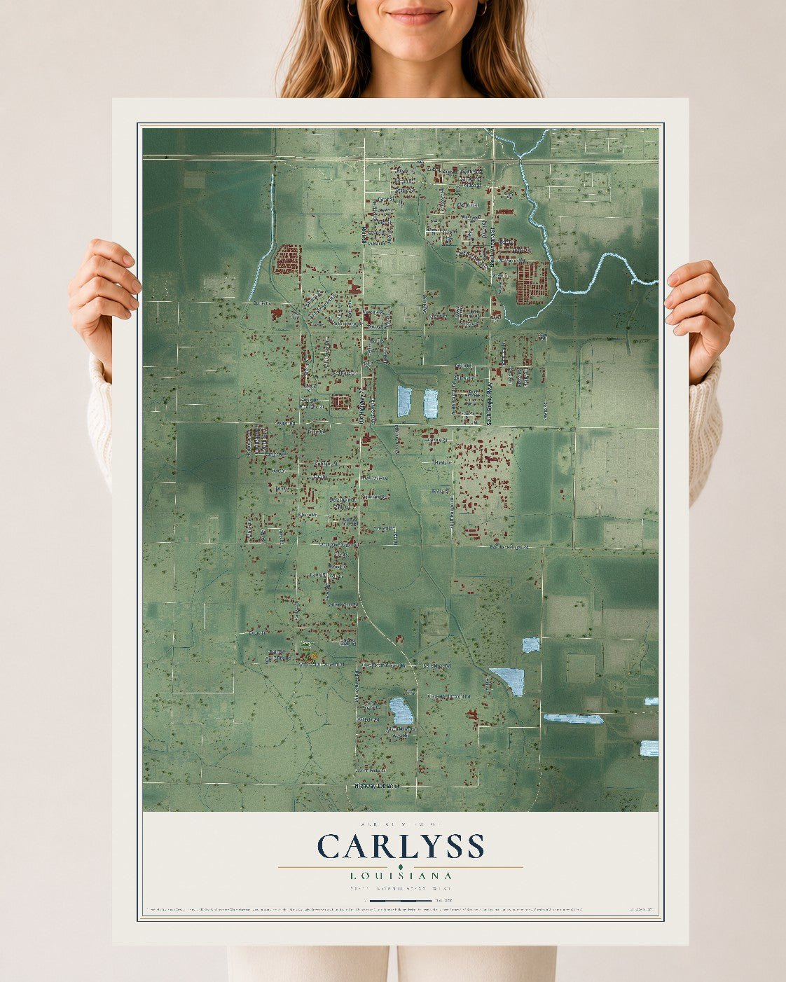 Map of Carlyss, Louisiana, 24 x 36 inch unframed archival matte print