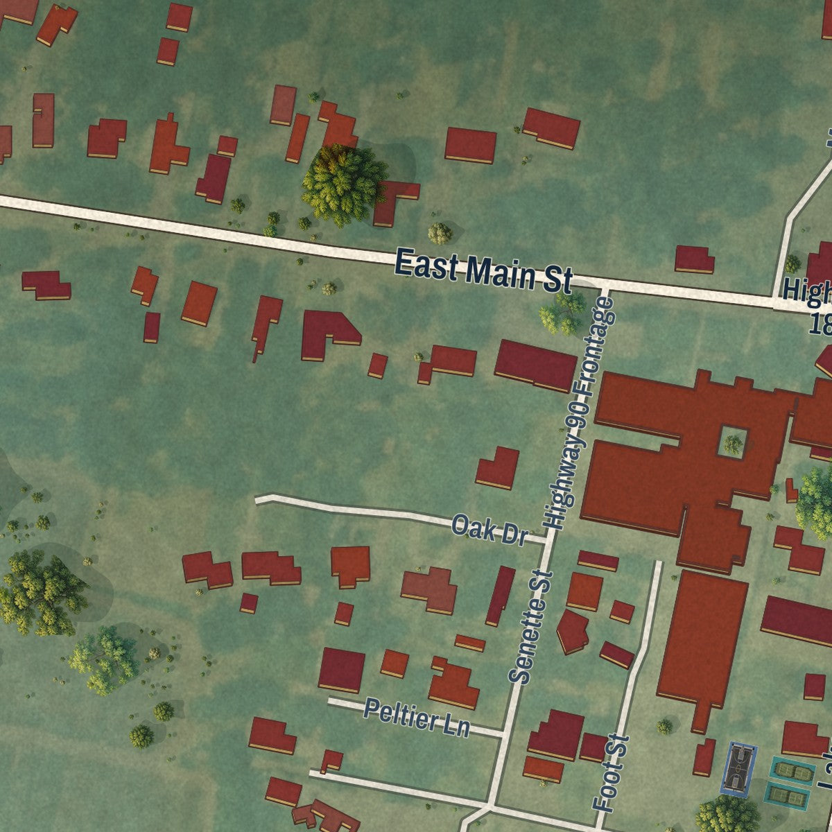 Close-up of the map of Centerville, Louisiana print showing street and building detail