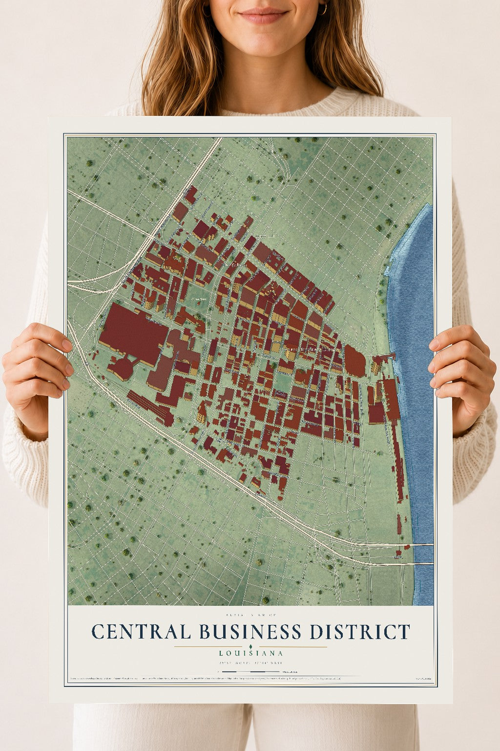 Map of Central Business District, Louisiana, 18 x 24 inch unframed archival matte print
