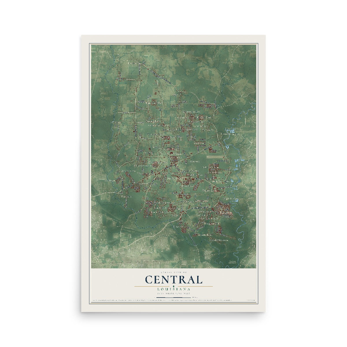 Map of Central, Louisiana, 12 x 18 inch unframed archival matte print