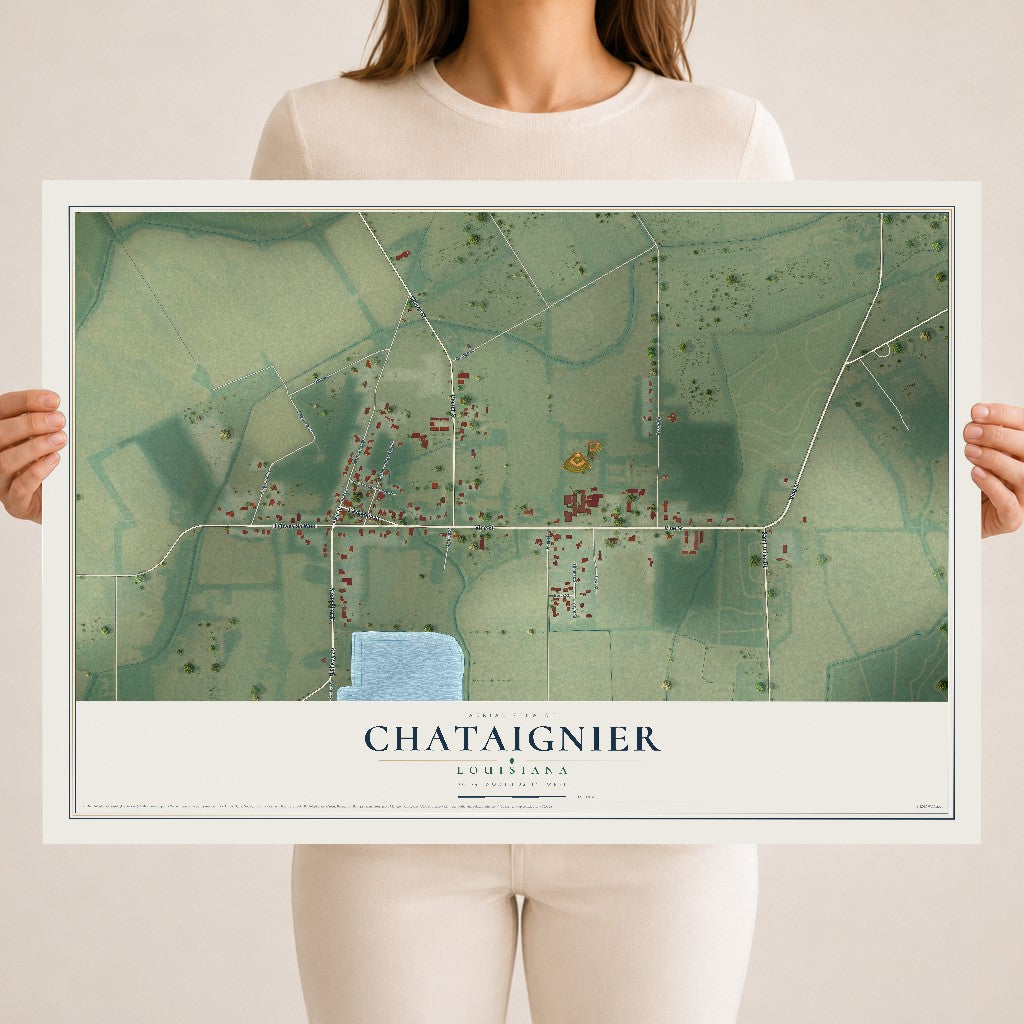 Map of Chataignier, Louisiana, 18 x 24 inch unframed archival matte print