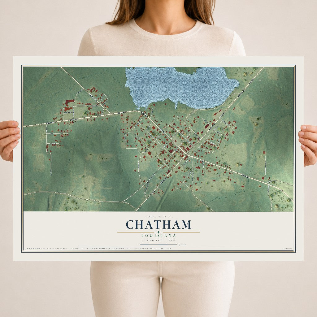 Map of Chatham, Louisiana, 18 x 24 inch unframed archival matte print