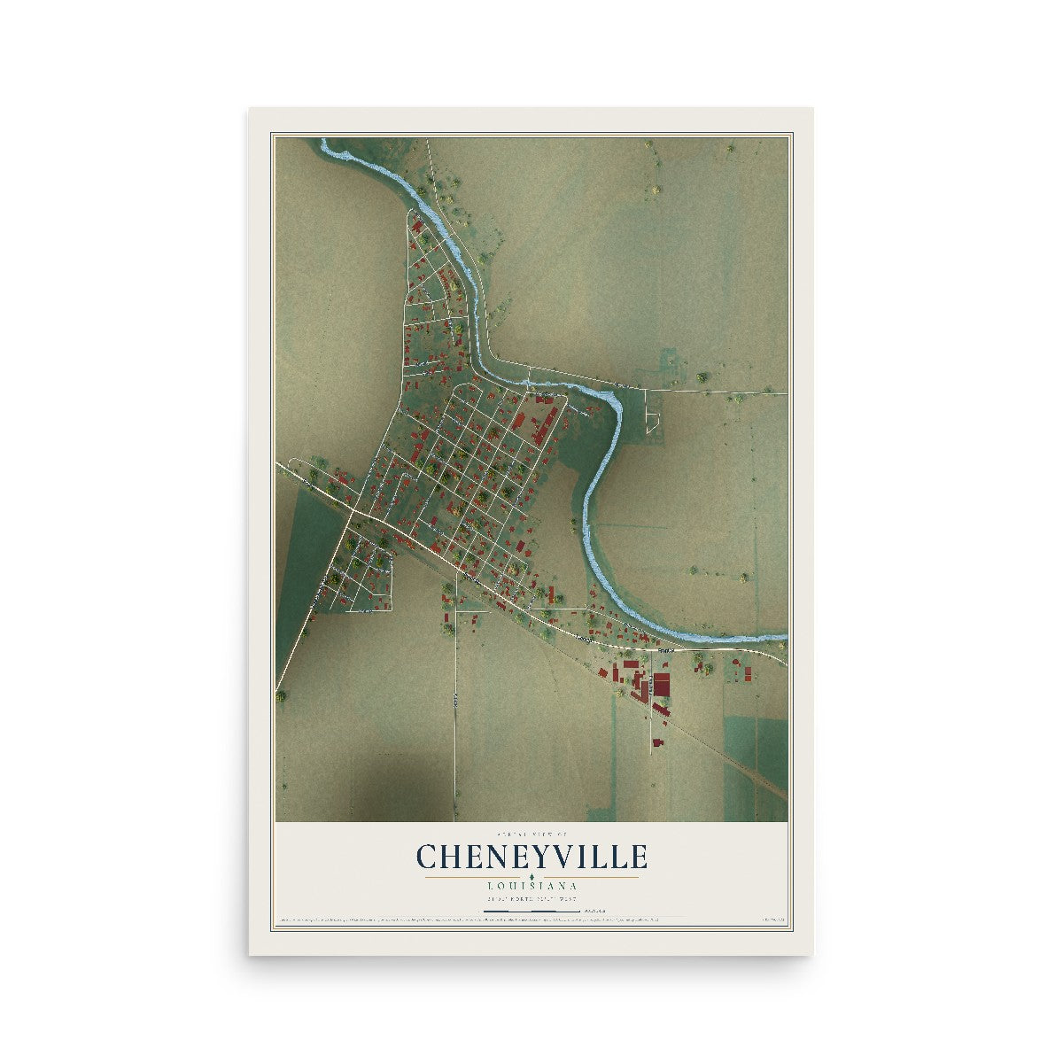 Map of Cheneyville, Louisiana, 12 x 18 inch unframed archival matte print