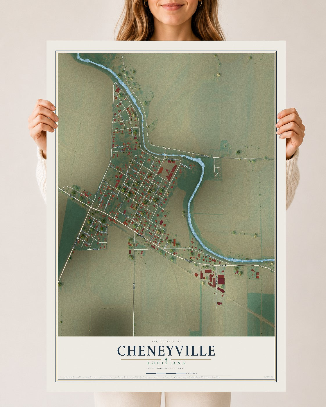 Map of Cheneyville, Louisiana, 24 x 36 inch unframed archival matte print