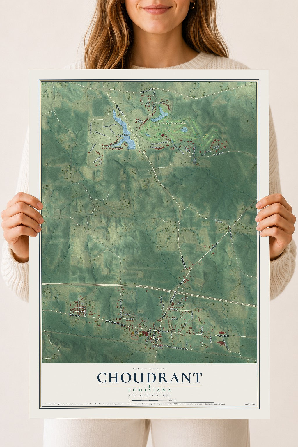 Map of Choudrant, Louisiana, 18 x 24 inch unframed archival matte print