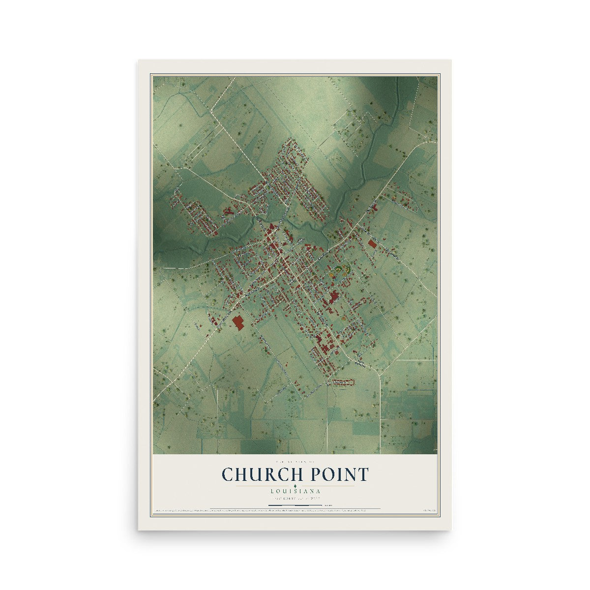 Map of Church Point, Louisiana, 12 x 18 inch unframed archival matte print