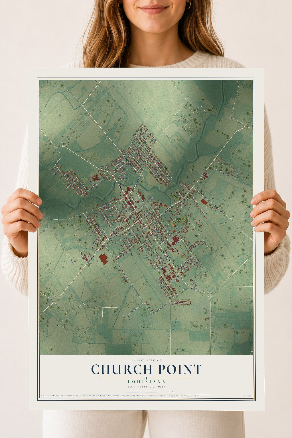 Map of Church Point, Louisiana, 18 x 24 inch unframed archival matte print