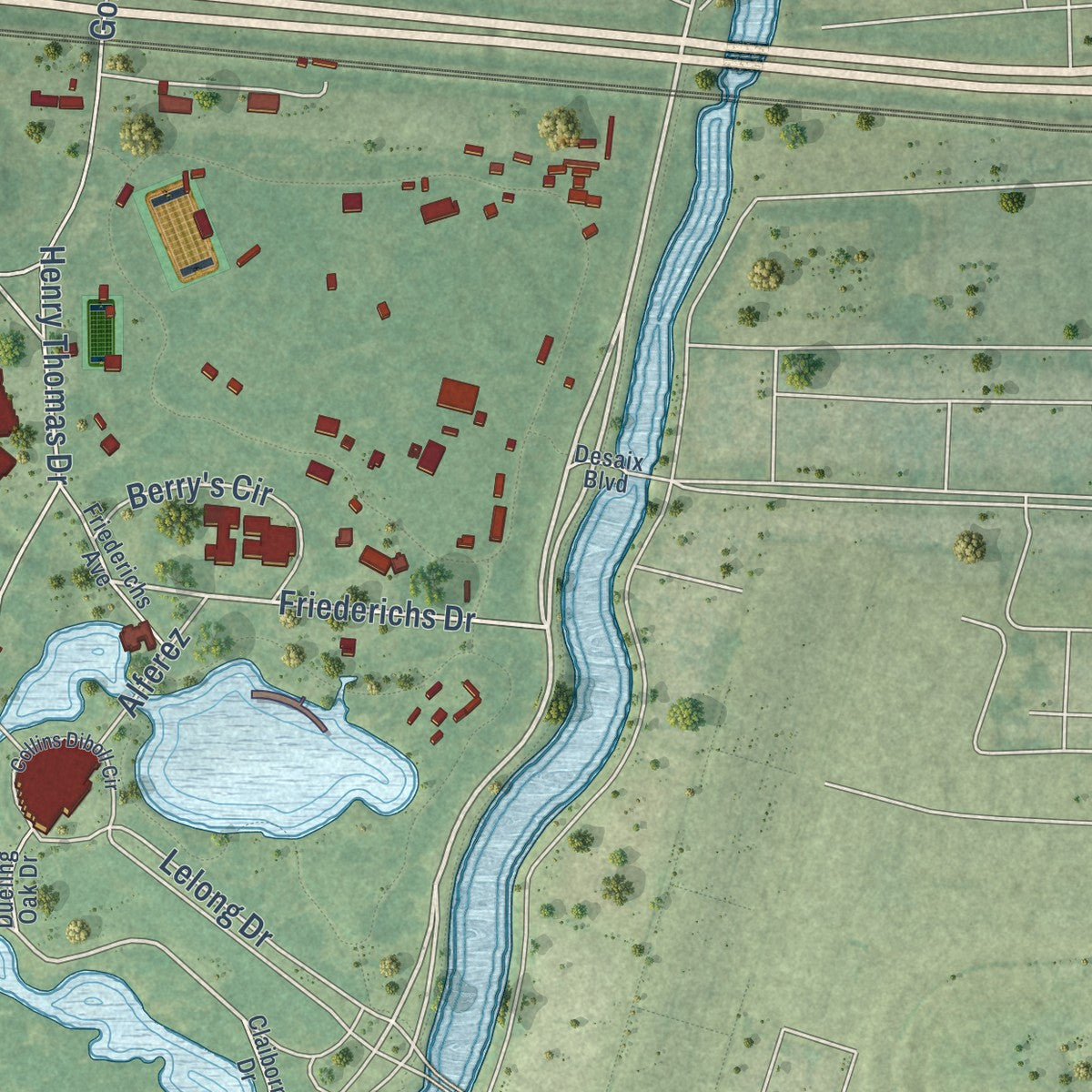 Second close-up of the map of City Park, Louisiana print showing more streets and buildings