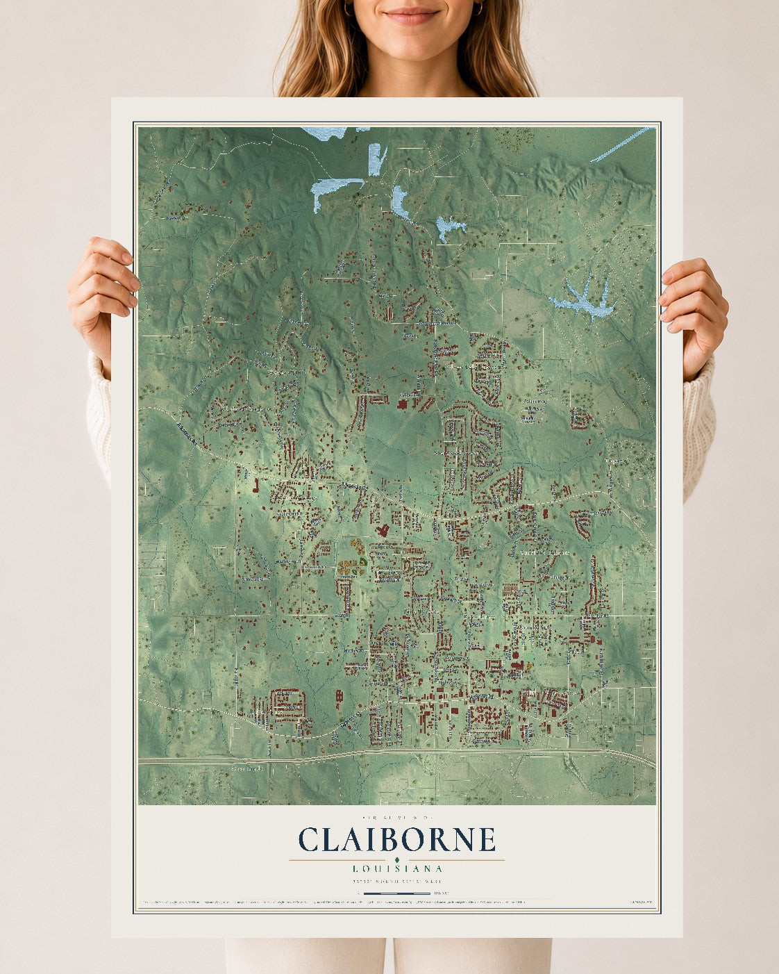 Map of Claiborne, Louisiana, 24 x 36 inch unframed archival matte print