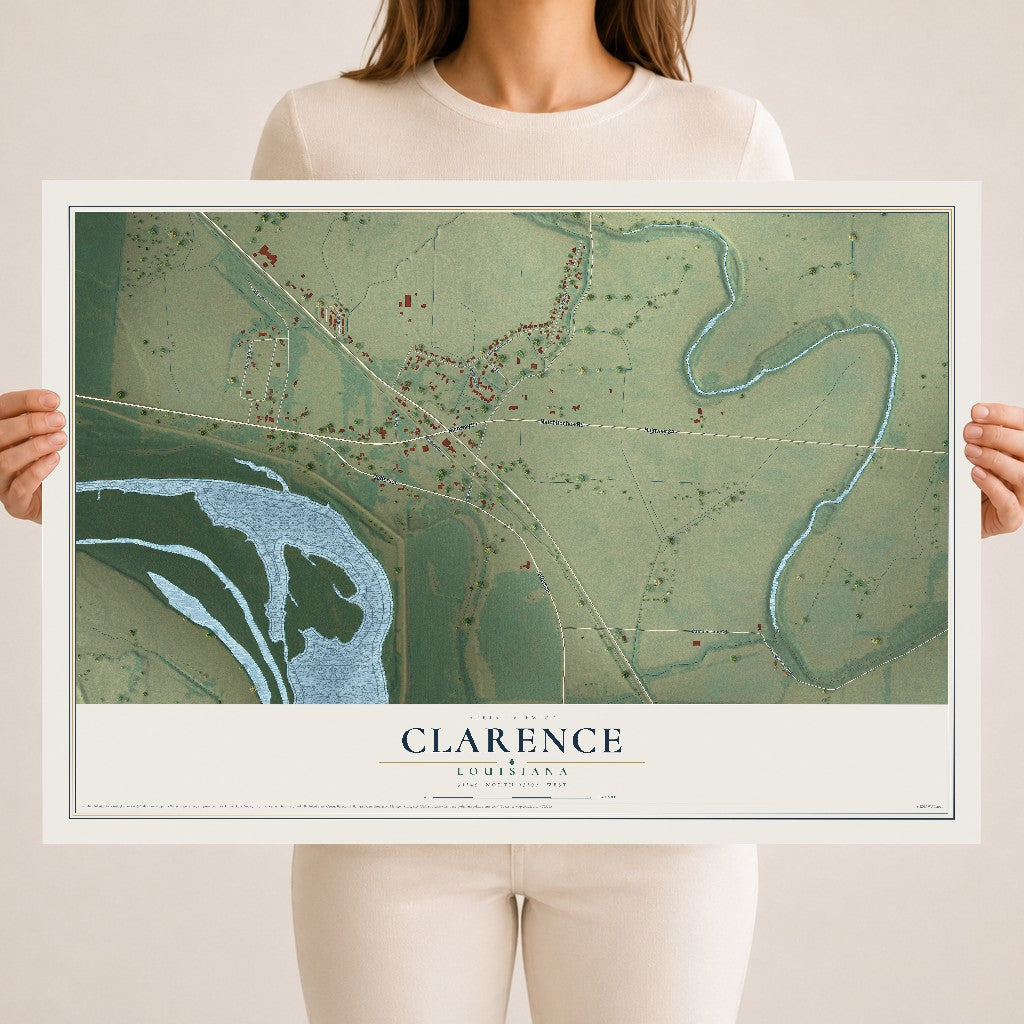 Map of Clarence, Louisiana, 18 x 24 inch unframed archival matte print