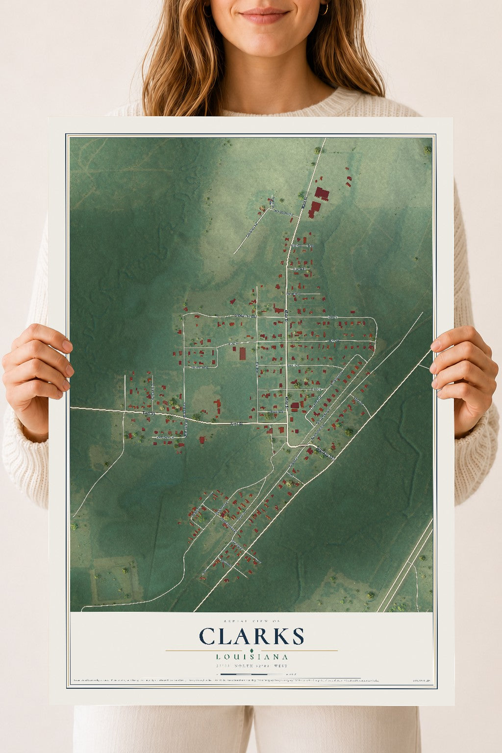 Map of Clarks, Louisiana, 18 x 24 inch unframed archival matte print