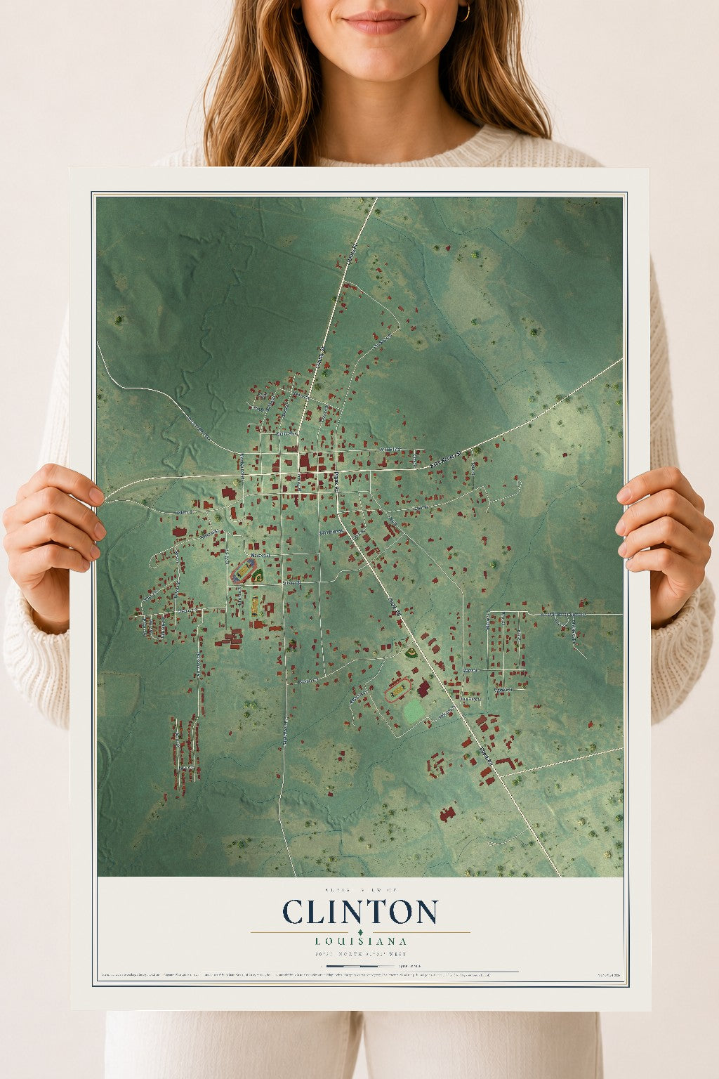 Map of Clinton, Louisiana, 18 x 24 inch unframed archival matte print
