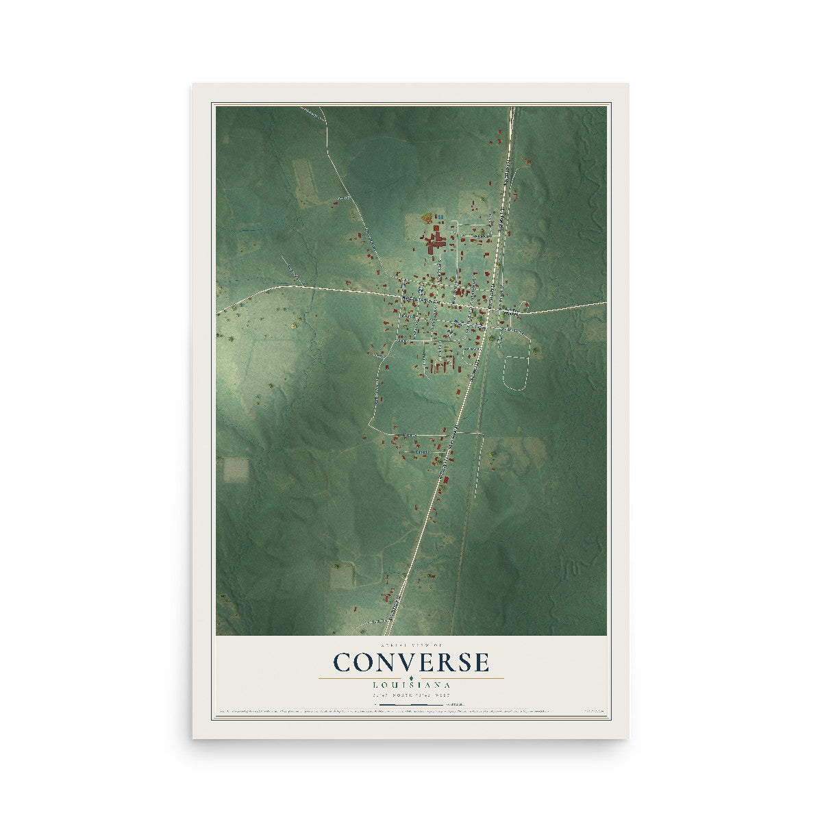 Map of Converse, Louisiana, 12 x 18 inch unframed archival matte print