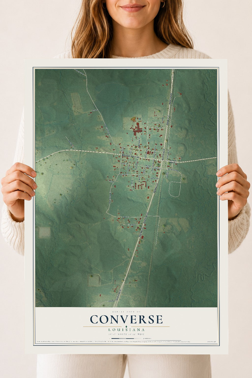 Map of Converse, Louisiana, 18 x 24 inch unframed archival matte print